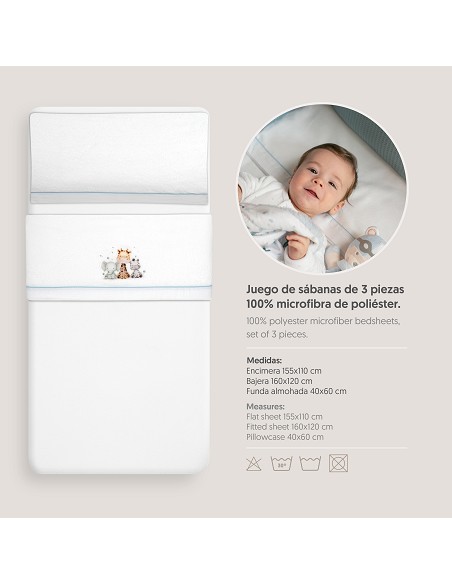Triptico Cuna Coralina Estampado Jirafa Elefante Bco/Azul