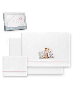Triptico Cuna Coralina Estampado Jirafa Elefante Bco/Rosa
