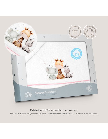 Triptico Cuna Coralina Estampado Jirafa Elefante Bco/Rosa