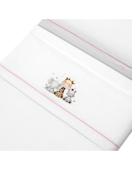 Triptico Cuna Coralina Estampado Jirafa Elefante Bco/Rosa