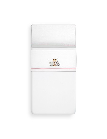 Triptico Cuna Coralina Estampado Jirafa Elefante Bco/Rosa