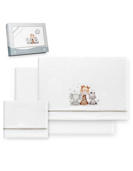 Triptico Cuna Coralina Estampado Jirafa Elefante Bco/Verde