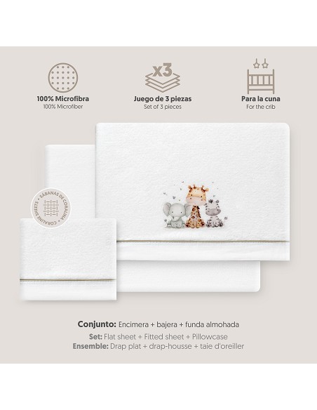 Triptico Cuna Coralina Estampado Jirafa Elefante Bco/Verde