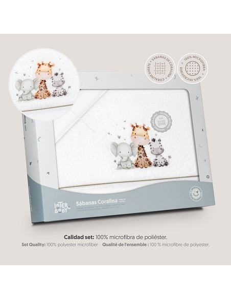 Triptico Cuna Coralina Estampado Jirafa Elefante Bco/Verde