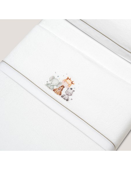 Triptico Cuna Coralina Estampado Jirafa Elefante Bco/Verde