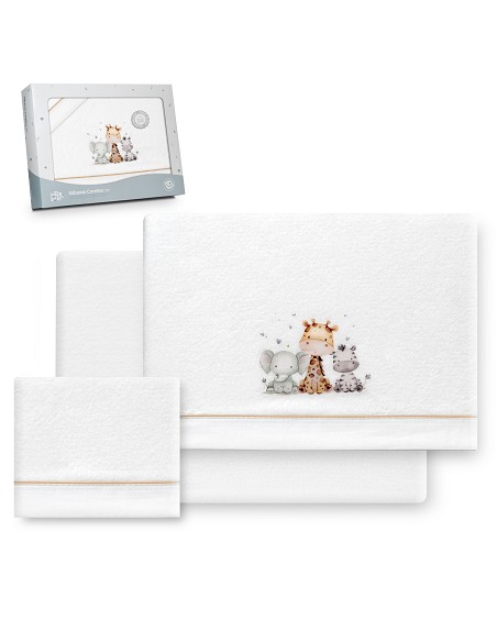 Triptico Cuna Coralina Estampado Jirafa Elefante Bco/Beig