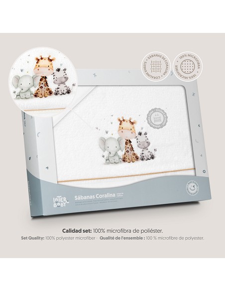 Triptico Cuna Coralina Estampado Jirafa Elefante Bco/Beig