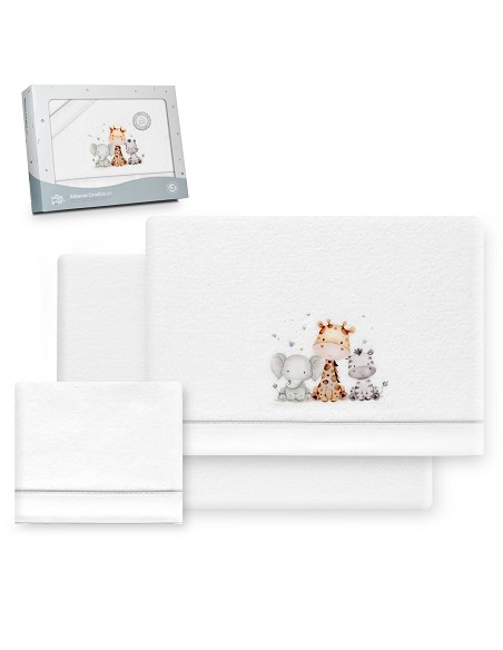 Triptico Cuna Coralina Estampado Jirafa Elefante Bco/Gris