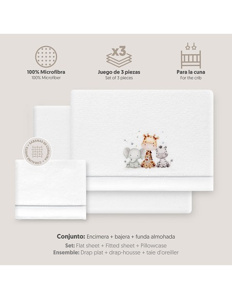Triptico Cuna Coralina Estampado Jirafa Elefante Bco/Gris