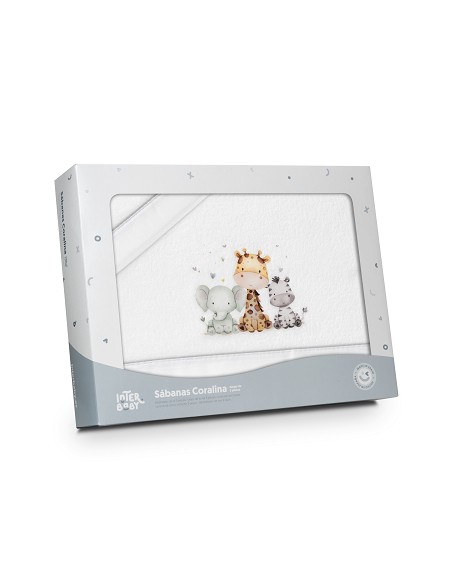 Triptico Cuna Coralina Estampado Jirafa Elefante Bco/Gris
