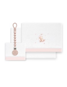 Triptico Cuna Coralina Estampado Oso Luna Estrellas +...