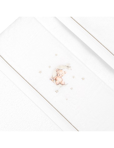 Triptico Cuna Coralina Estampado Oso Luna Estrellas + Broche Bco/Verde