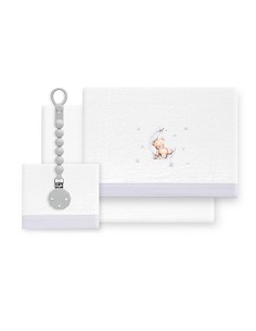 Triptico Cuna Coralina Estampado Oso Luna Estrellas +...