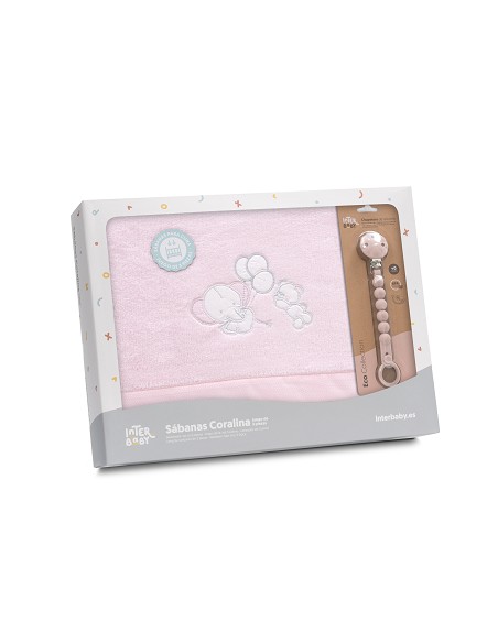 Triptico Cuna Coralina Oso Elefante Globos +Broche Rosa