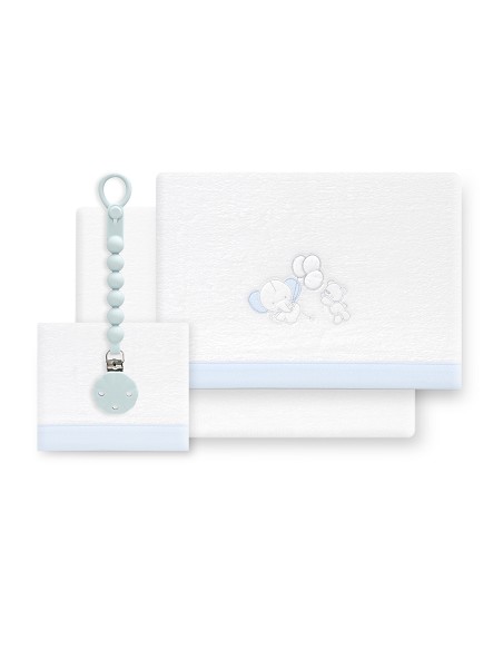 Triptico Cuna Coralina Oso Elefante Globos +Broche Bco/Azul