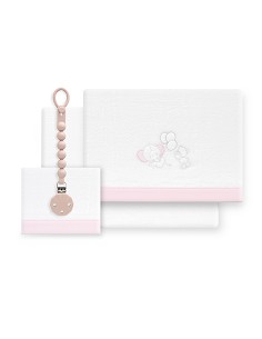 Triptico Cuna Coralina Oso Elefante Globos +Broche Bco/Rosa