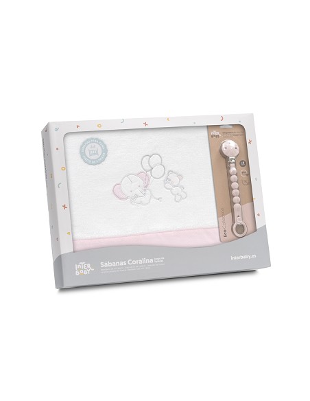 Triptico Cuna Coralina Oso Elefante Globos +Broche Bco/Rosa