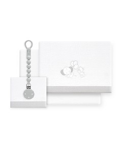 Triptico Cuna Coralina Oso Elefante Globos +Broche Bco/Gris