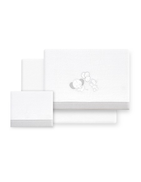 Triptico Cuna Coralina Oso Elefante Globos +Broche Bco/Gris