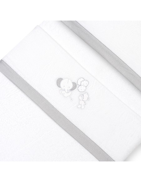 Triptico Cuna Coralina Oso Elefante Globos +Broche Bco/Gris