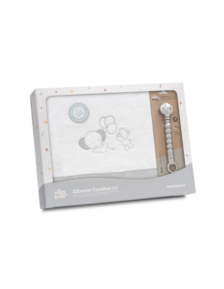 Triptico Cuna Coralina Oso Elefante Globos +Broche Bco/Gris