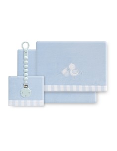 Triptico Cuna Coralina Cigueña Oso + Broche Azul