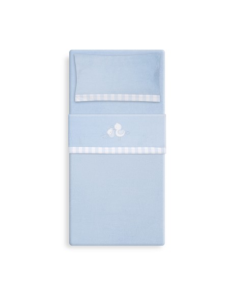 Triptico Cuna Coralina Cigueña Oso + Broche Azul