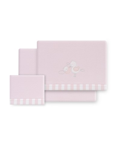 Triptico Cuna Coralina Cigueña Oso + Broche Rosa
