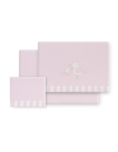 Triptico Cuna Coralina Cigueña Oso + Broche Rosa