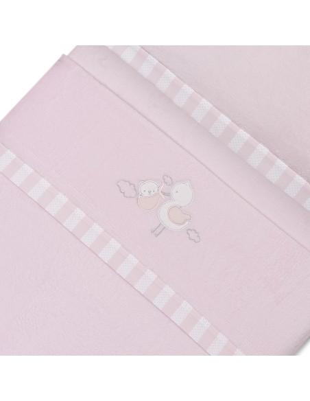 Triptico Cuna Coralina Cigueña Oso + Broche Rosa