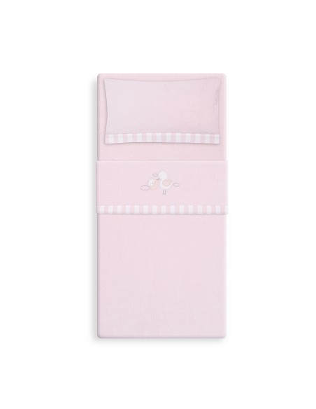 Triptico Cuna Coralina Cigueña Oso + Broche Rosa