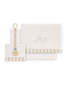 Triptico Cuna Coralina Cigueña Oso + Broche Beig