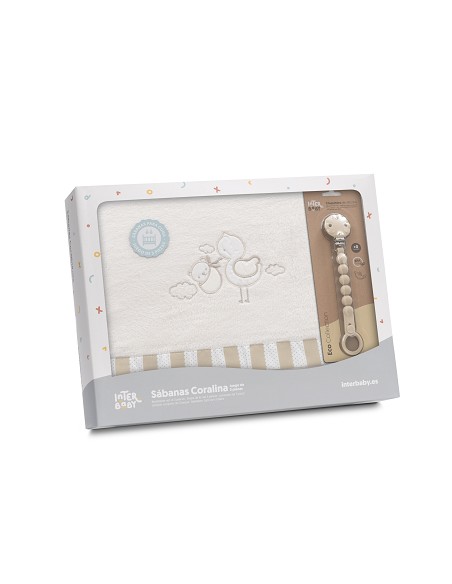 Triptico Cuna Coralina Cigueña Oso + Broche Beig