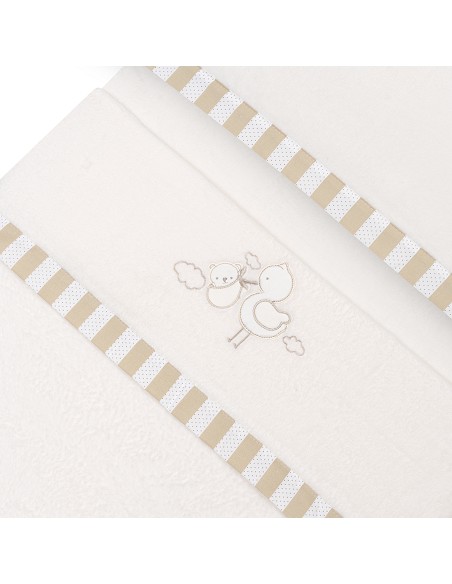 Triptico Cuna Coralina Cigueña Oso + Broche Beig