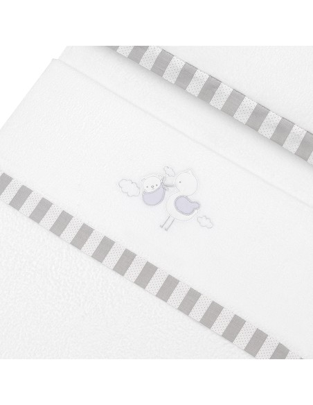 Triptico Cuna Coralina Cigueña Oso + Broche Bco/Gris