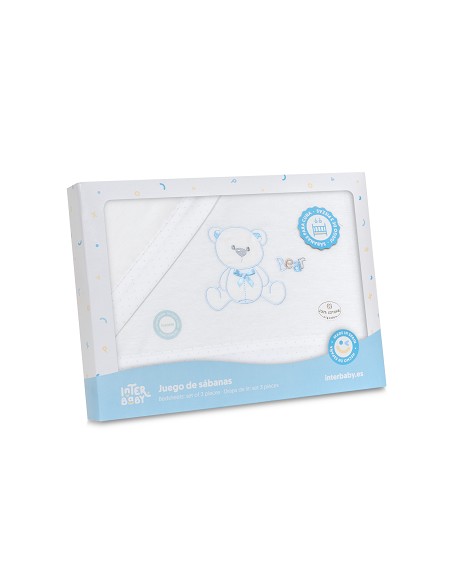 Triptico Minicuna Franela Modelo Oso Lazo Bco/Azul