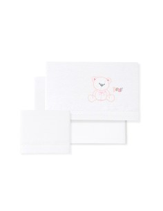 Triptico Minicuna Franela Modelo Oso Lazo Bco/Rosa