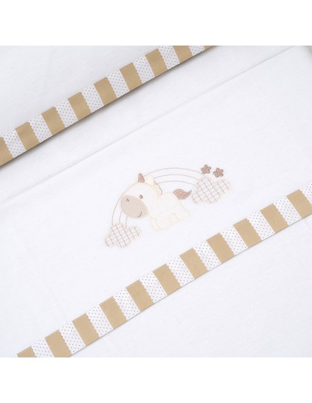 Triptico Minicuna Franela Modelo Unicornio Nubes Bco/Beig
