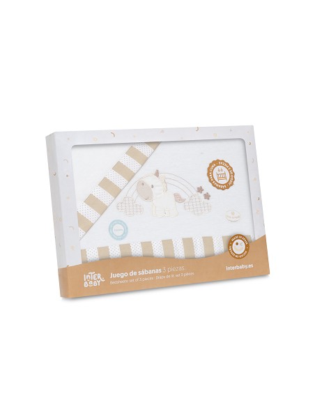 Triptico Minicuna Franela Modelo Unicornio Nubes Bco/Beig