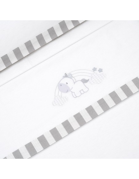 Triptico Minicuna Franela Modelo Unicornio Nubes Bco/Gris