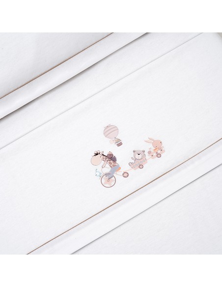 Triptico Minicuna Franela Modelo Jirafa Bicicleta Bco/Beig