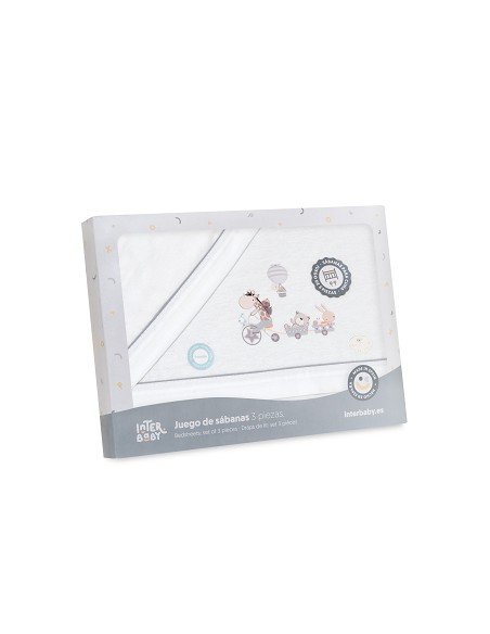 Triptico Minicuna Franela Modelo Jirafa Bicicleta Bco/Gris
