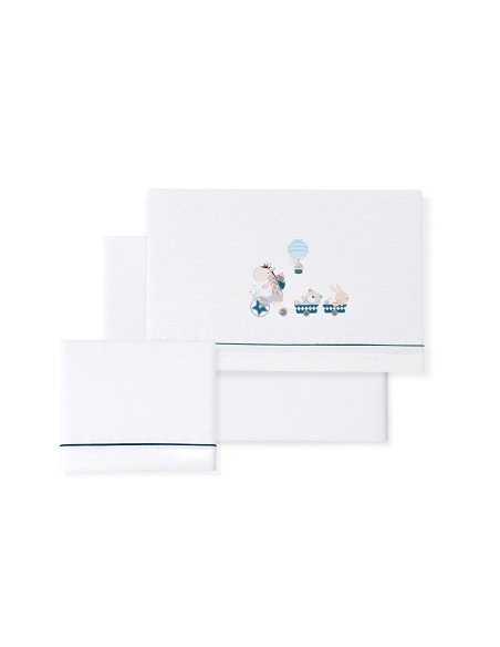 Triptico Minicuna Franela Modelo Jirafa Bicicleta Bco/Petroleo