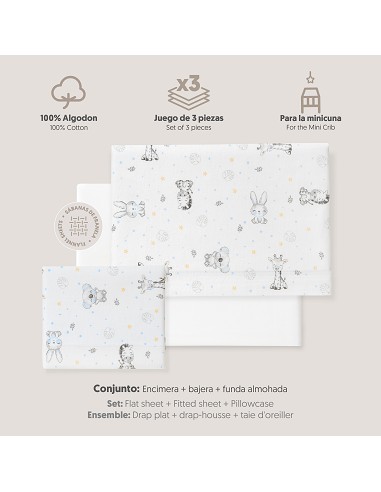 Triptico Minicuna Franela Modelo Koala Bco/Azul