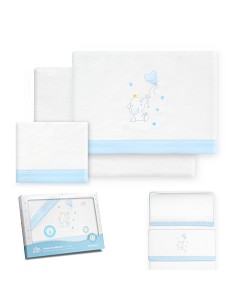Triptico Minicuna Franela Elefante Globo Corazon Bco/Azul