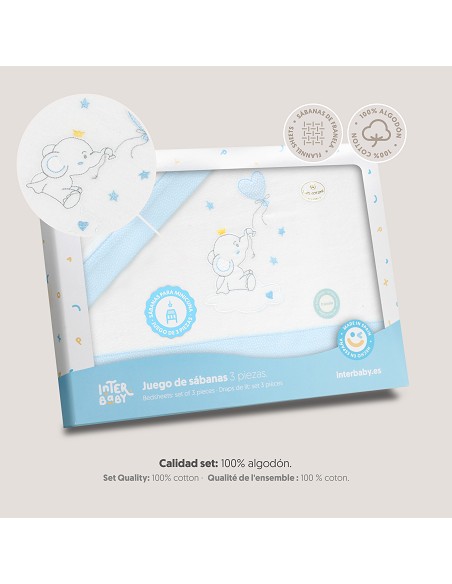 Triptico Minicuna Franela Elefante Globo Corazon Bco/Azul