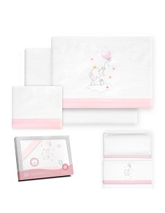 Triptico Minicuna Franela Elefante Globo Corazon Bco/Rosa