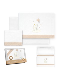 Triptico Minicuna Franela Elefante Globo Corazon Bco/Beig