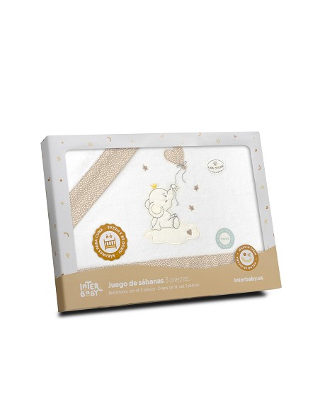Triptico Minicuna Franela Elefante Globo Corazon Bco/Beig