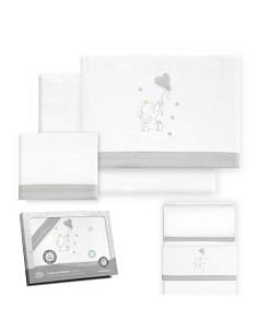 Triptico Minicuna Franela Elefante Globo Corazon Bco/Gris